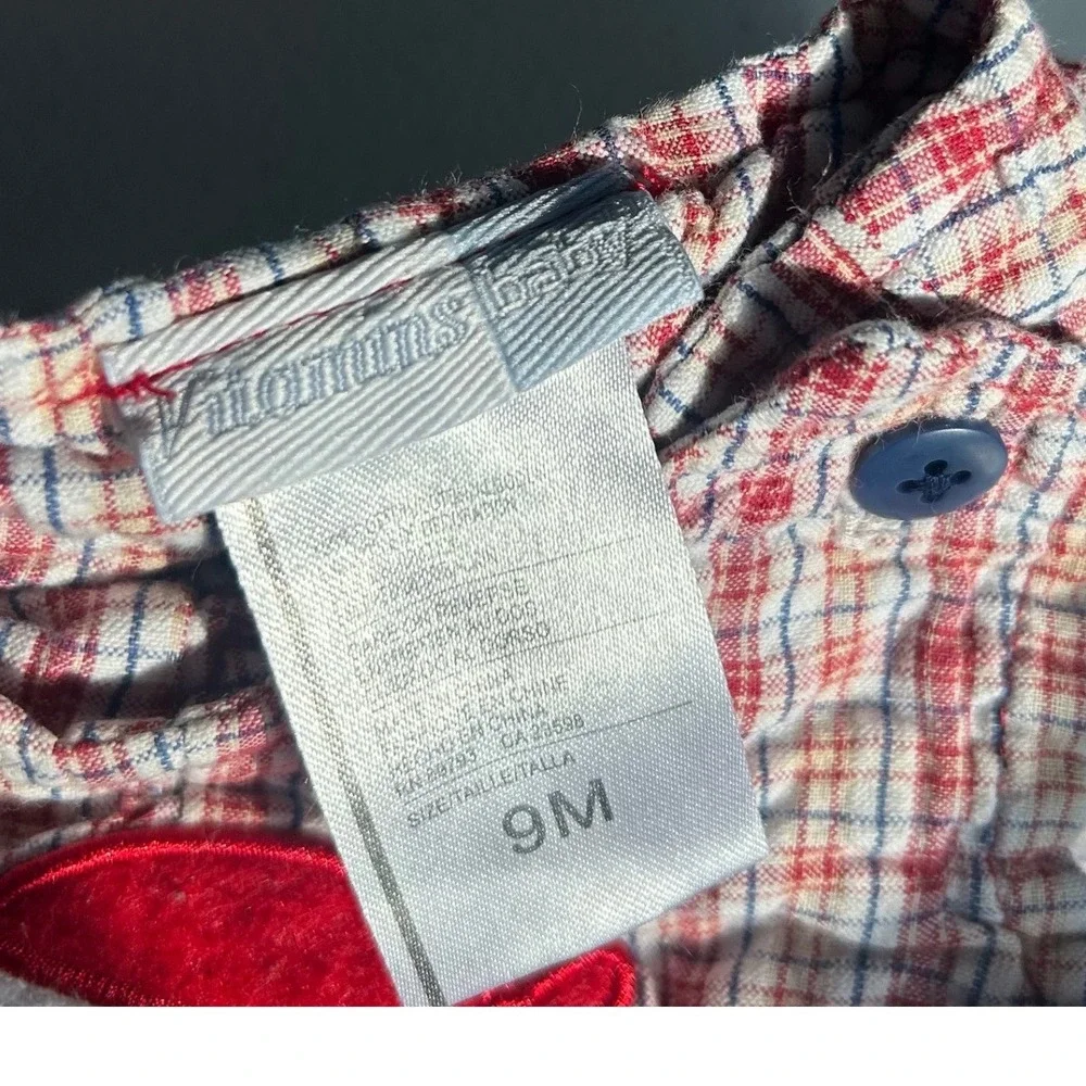 Vitamins Baby Bear Plaid Seersucker Romper Baby Boy 9M Red Blue Nautical